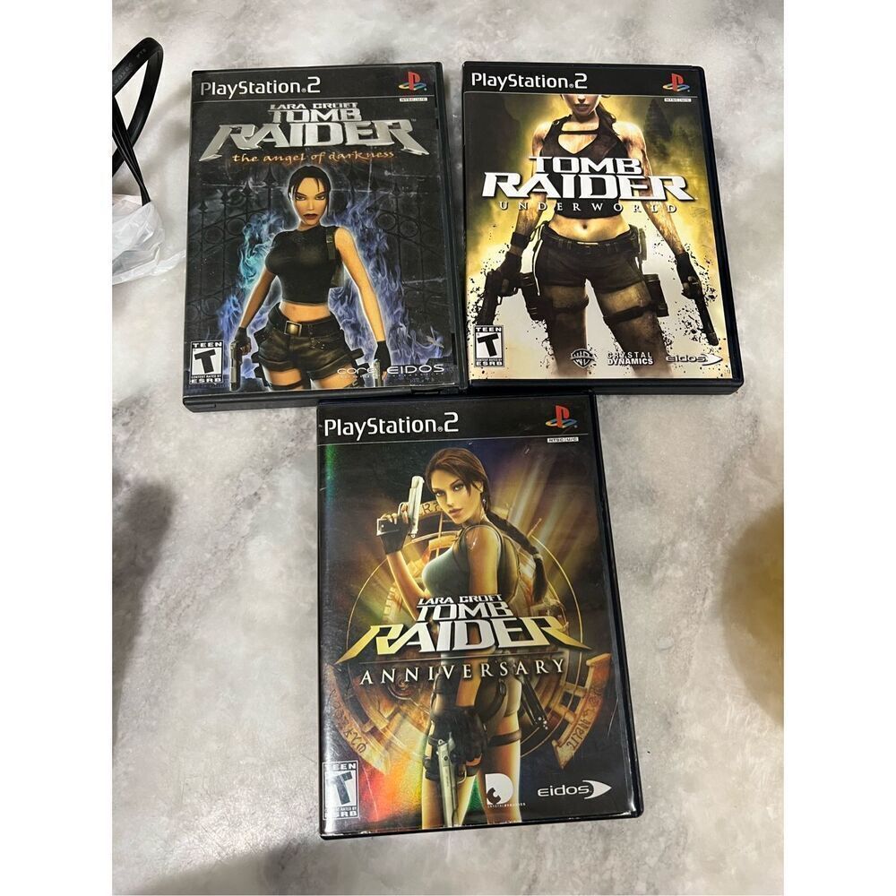 PlayStation 2 Tomb Raider Anniversary CIB, Angel of Darkness CIB, & UnderWorld.